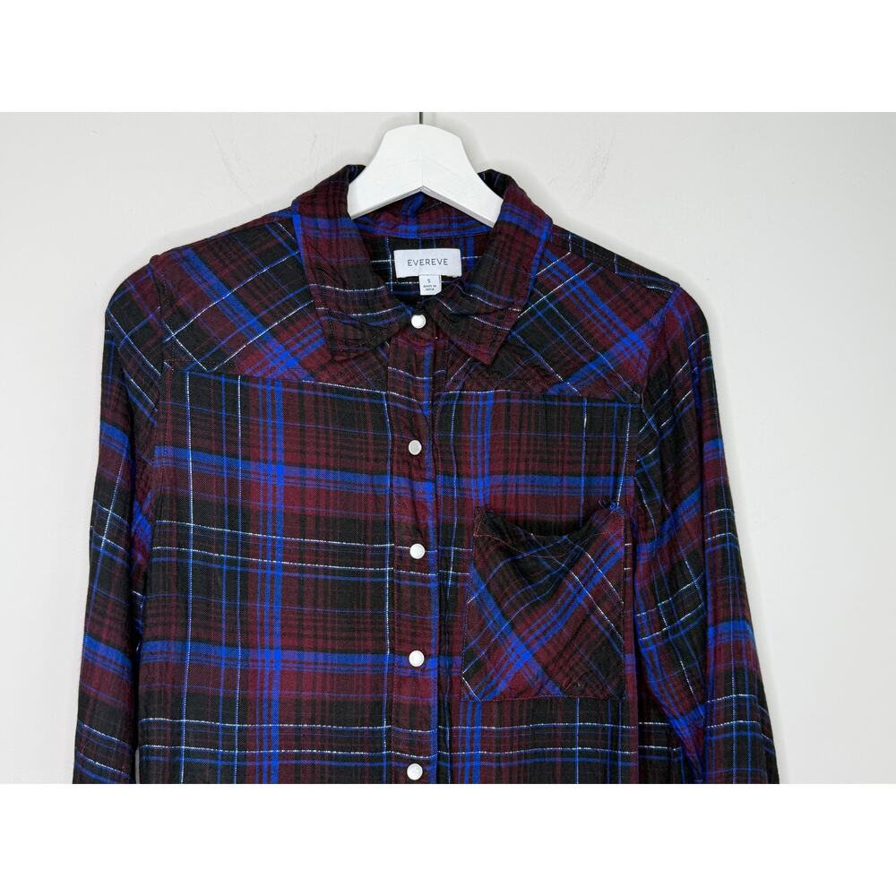Evereve Plaid Long Sleeve Button-Down Flannel Shirt Multi Women's Size Small - Picture 3 of 10